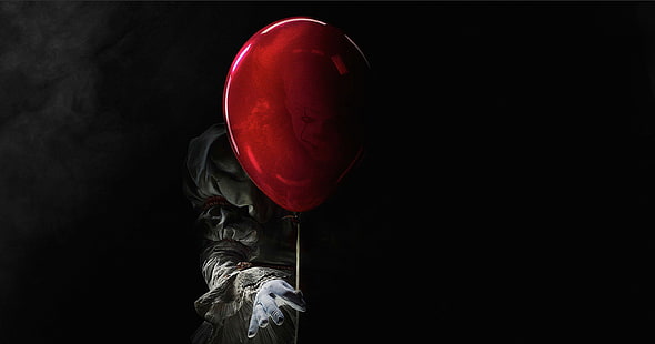 czerwony balon z tapetą z głową Penny Wise, Film, It (2017), Clown, Pennywise (It), Scary, Tapety HD HD wallpaper