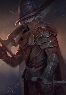 Mann hält Schwert Illustration, Fantasy-Kunst, Krieger, Dark Souls III, Untote Legion, Abyss Watchers, Farron, HD-Hintergrundbild HD wallpaper