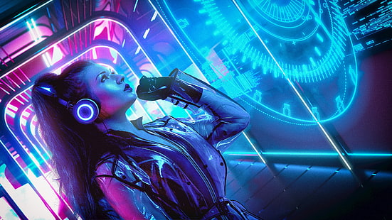 Girl, Music, Neon, Background, Cyber, Cyberpunk, Synth, Retrowave, Synthwave, New Retro Wave, Futuresynth, Sintav, Retrouve, Outrun, Retro Synthwave, David Legnon, HD wallpaper HD wallpaper