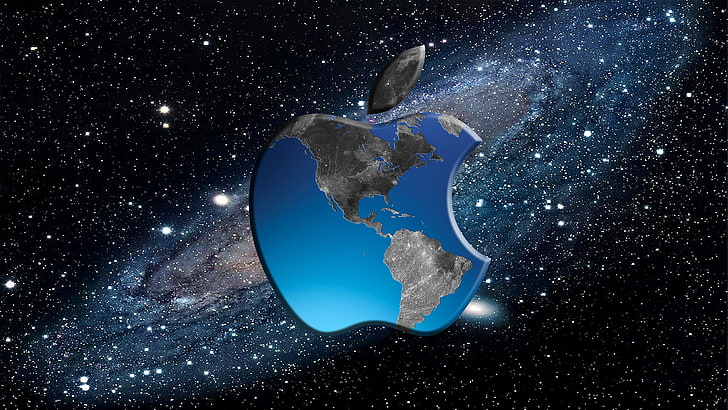 Apple, логотип, компьютер, космос, земля, Apple, Mac, телефон, ноутбук, гаджет, HD обои