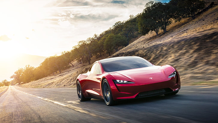 carro elétrico, Tesla Roadster, 4k, HD papel de parede