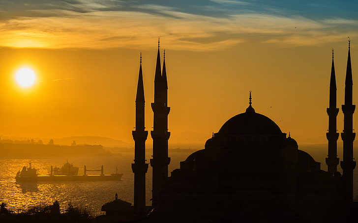 Sunnset At Istanbul Мечеть Султана Ахмеда Турецкая 4k Ultra Hd Tv Обои для настольных ноутбуков Планшет и мобильные телефоны 3840 × 2400, HD обои
