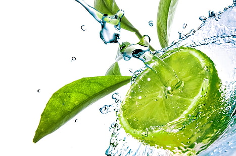 зеленый лимон иллюстрации, лайм, вода, фрукты, HD обои HD wallpaper