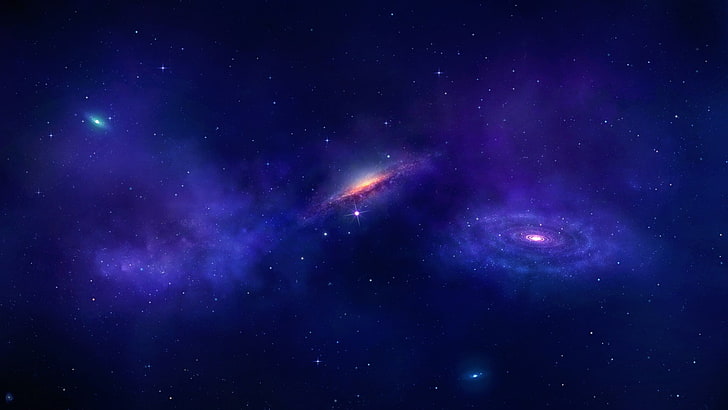 ilustrasi galaksi, seni digital, alam semesta, ruang, planet, bintang, biru, galaksi, galaksi spiral, Wallpaper HD