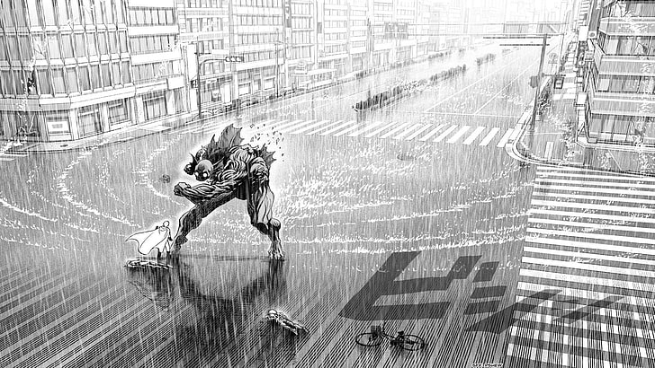 robot berjalan di ilusi jalan, One-Punch Man, manga, Wallpaper HD