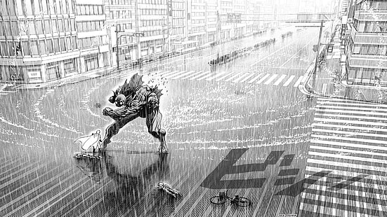 robot che cammina sulla strada illusration, One-Punch Man, manga, Sfondo HD HD wallpaper