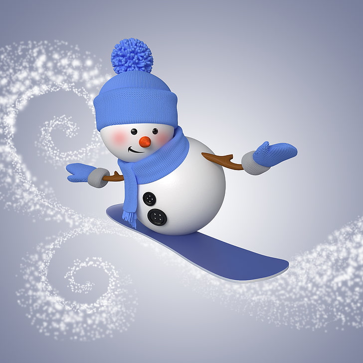 ilustrasi manusia salju, musim dingin, salju, papan salju, manusia salju, natal, tahun baru, lucu, Wallpaper HD