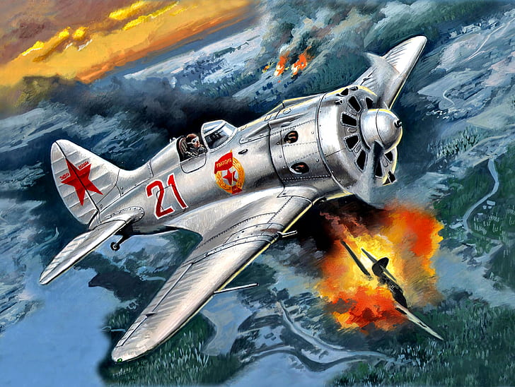 konst, Det stora patriotiska kriget, fighter-monoplane, kolv, enmotorig, I-16 typ 24, WWII, THE RED ARMY AIR FORCE, One, Sovetkih, HD tapet