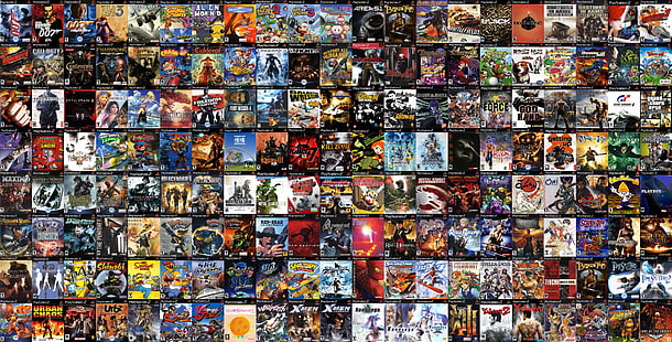 DVD case lot, PlayStation 2, collage, video games, PlayStation, HD wallpaper HD wallpaper
