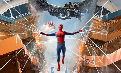 spiderman ritorno a casa, spiderman, 2017 film, film, tom holland, 4k, hd, 5k, iron man, avvoltoio, Sfondo HD HD wallpaper