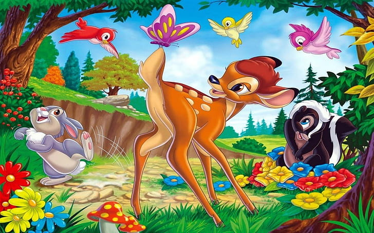 Bambi Flower Thumper Spiel mit Schmetterlingen Cartoon Disney Wallpaper Hd 1920 × 1200, HD-Hintergrundbild
