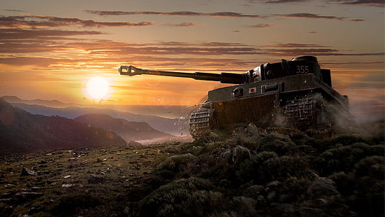 دبابة قتال رمادية ، Tiger ، WoT ، عالم الدبابات ، شبكة ألعاب الحرب ، دبابة ثقيلة رقم VI، خلفية HD HD wallpaper