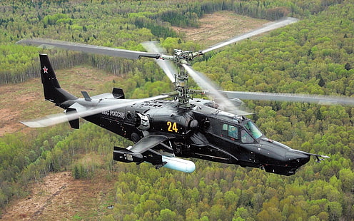 черно-серый вертолет, военные вертолеты, камов Ка-50, Ка-50, HD обои HD wallpaper