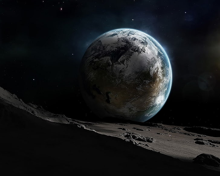 космическое пространство луна земля синий мрамор 1280x1024 Космические спутники HD Art, Луна, космос, HD обои