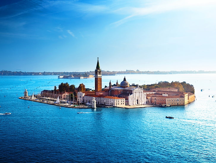 église marron et blanche, paysage, nature, Venise, Fond d'écran HD