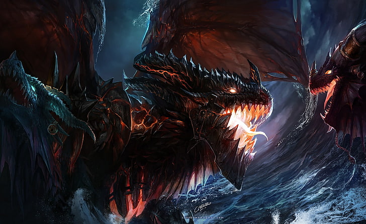 illustrazioni di draghi, Deathwing, drago, Warcraft, Sfondo HD