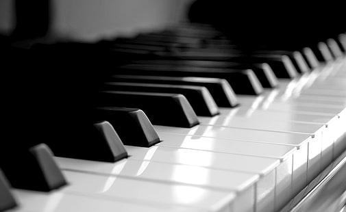 Клавиатура за пиано, бели клавиши за пиано, черно и бяло, пиано, клавиатура, HD тапет HD wallpaper
