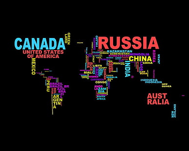 ilustração do mapa mundial, mundo, Polônia, Rússia, Canadá, Zâmbia, Brasil, Peru, Argélia, Papua Nova Guiné, Austrália, Angola, Turquia, mapa do mundo, HD papel de parede HD wallpaper