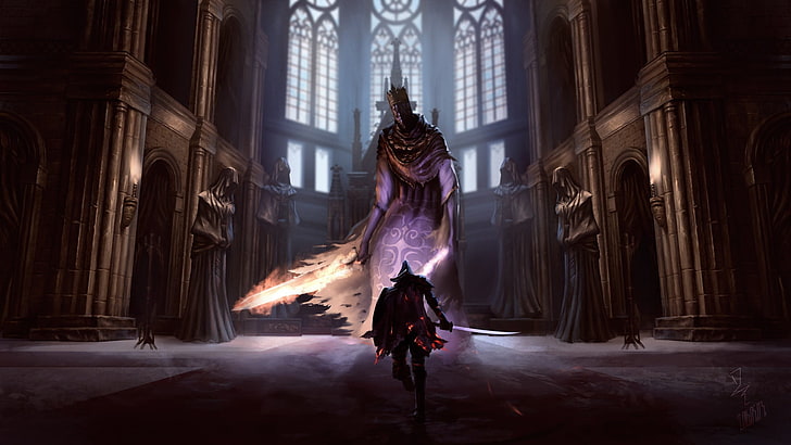 човек с меч тапет, фентъзи изкуство, Dark Souls III, HD тапет