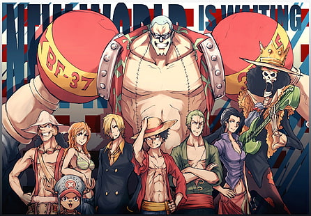 Тапет One Piece, One Piece, Franky, Nami, Sanji, Monkey D. Luffy, Roronoa Zoro, Nico Robin, Brook, Usopp, Straw Hat Pirates, HD тапет HD wallpaper