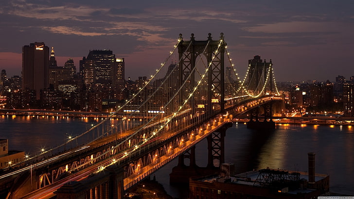 ブルックリン橋、サンフランシスコ橋、都市景観、都市、橋、ブルックリン橋、ニューヨーク市、米国、 HDデスクトップの壁紙