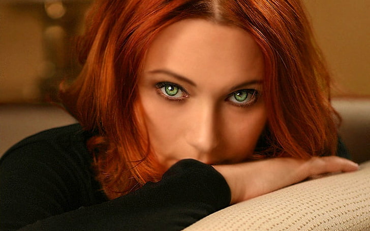 mata hijau, berambut merah, wanita, Wallpaper HD