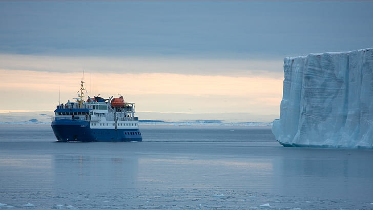 Antarctica, icebreakers, ship, ice, snow, cold, iceberg, sea, HD wallpaper