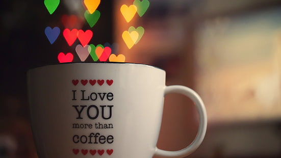 weißer und schwarzer Keramikbecher, Kaffee, Text, HD-Hintergrundbild HD wallpaper