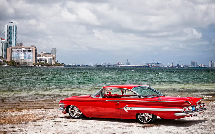 Classic Car Classic Beach Chevrolet Impala HD, รถยนต์, รถยนต์, ชายหาด, คลาสสิก, เชฟโรเลต, อิมพาลา, วอลล์เปเปอร์ HD