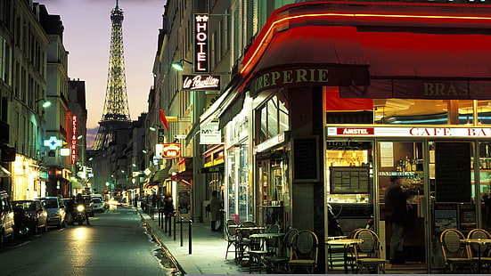 Torre Eiffel, França, Paris, rua, noite, França, HD papel de parede HD wallpaper