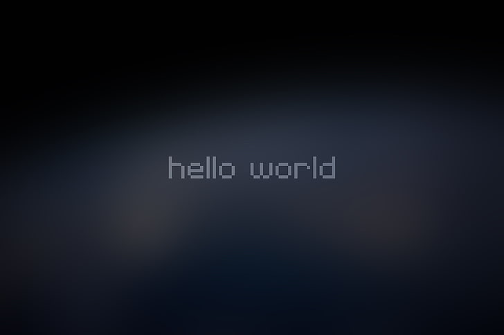 hello world text on gray background, simple background, quote, minimalism, text, world, Hello World, 8-bit, pixelated, typography, digital art, HD wallpaper