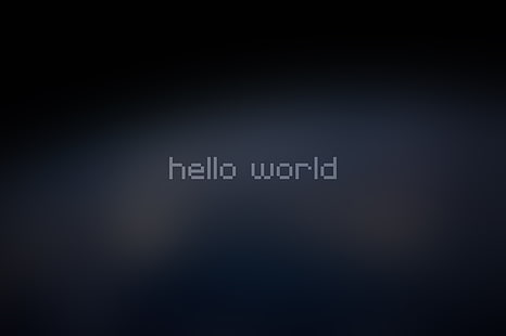 hello world text on gray background, simple background, quote, minimalism, text, world, Hello World, 8-bit, pixelated, typography, digital art, HD wallpaper HD wallpaper