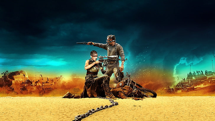 papel de parede digital de dois soldados, Mad Max, filmes, Mad Max: Estrada da Fúria, Tom Hardy, Charlize Theron, HD papel de parede