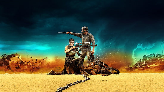 dua tentara wallpaper digital, Mad Max, film, Mad Max: Fury Road, Tom Hardy, Charlize Theron, Wallpaper HD HD wallpaper