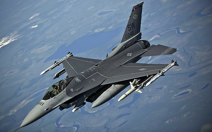 جنرال ديناميكس F-16 Fighting Falcon ، طائرة ، طائرة عسكرية ، سلاح الجو الأمريكي، خلفية HD