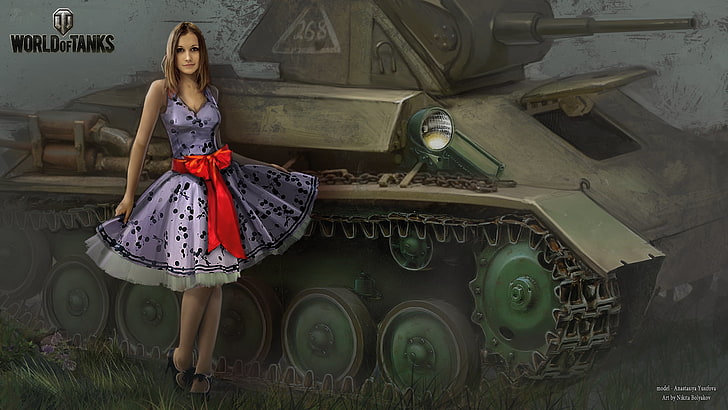 World of Tanks game digital wallpaper, girl, headlight, tank, tanks, WoT, World of Tanks, Wargaming.Net, BigWorld, Truckee, Nikita Bolyakov, HD wallpaper