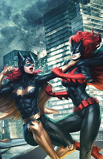 två DC kvinnliga karaktärer tapeter, Batgirl, DC Comics, Batwoman, superhjältar, HD tapet HD wallpaper