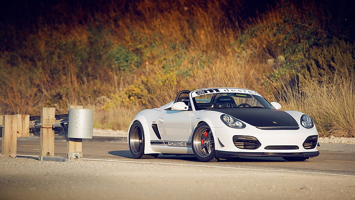 weißer und schwarzer Porsche 911, Porsche Boxster, Porsche Boxster Spyder, HD-Hintergrundbild