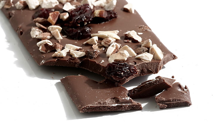 braune Tafel Schokolade, Essen, Schokolade, Dessert, Nüsse, HD-Hintergrundbild