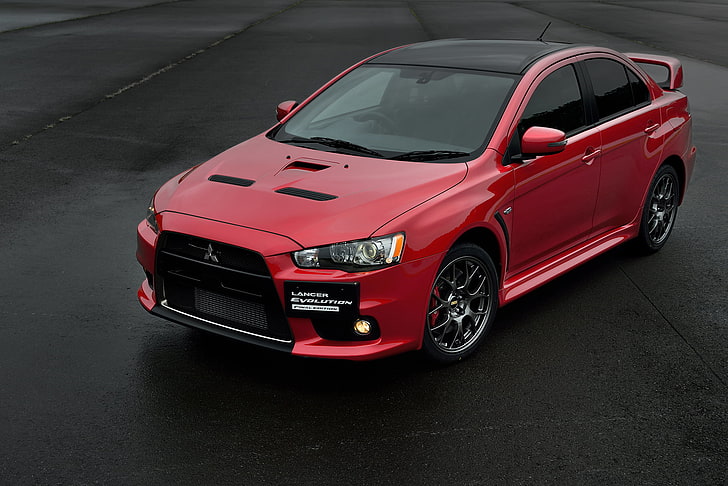 berlina rossa Mitsubishi, Mitsubishi, Lancer, Evo, Evolution X, 2015, Sfondo HD