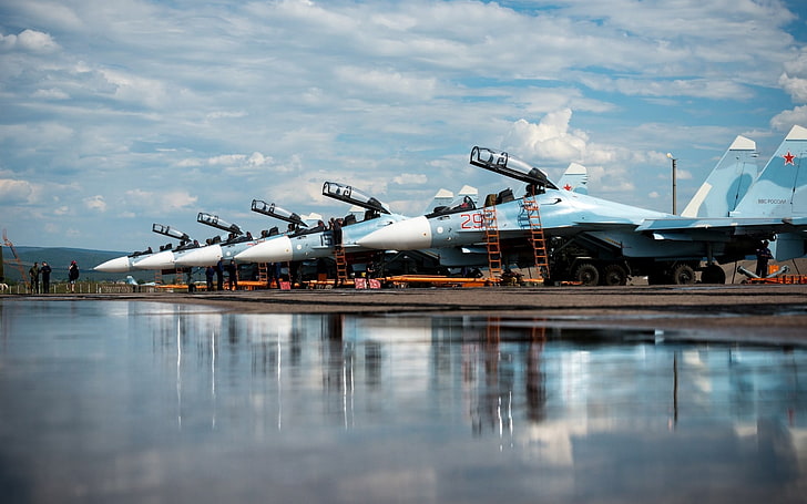 Su-30SM Russian Fighter, blå-vit stridsflygplan, krig & armé, flygplan, krig, armé, fighters, HD tapet