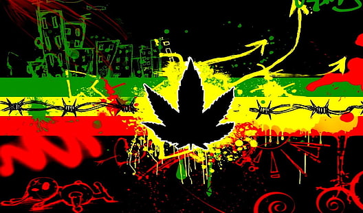 ilustração de cannabis preto, música, reggae, HD papel de parede HD wallpaper