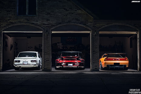 ilustração de vários carros, Nissan Skyline, Acura NSX, RWB Porsche, HD papel de parede HD wallpaper