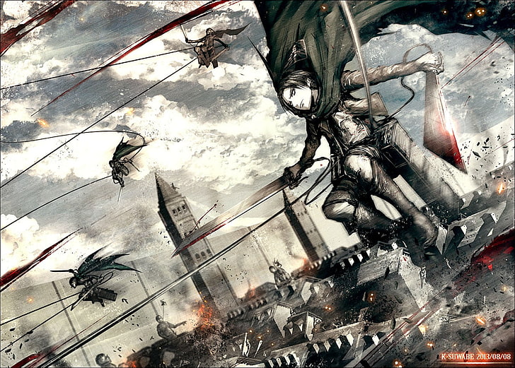 هجوم على ورق جدران العمالقة ، Shingeki no Kyojin ، أنيمي، خلفية HD
