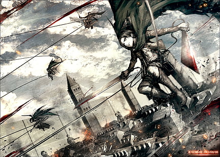 هجوم على ورق جدران العمالقة ، Shingeki no Kyojin ، أنيمي، خلفية HD HD wallpaper