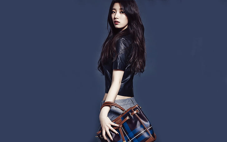 Suzy Korean girls photo HD wallpaper 19 เสื้อครอปสีดำของผู้หญิง, วอลล์เปเปอร์ HD