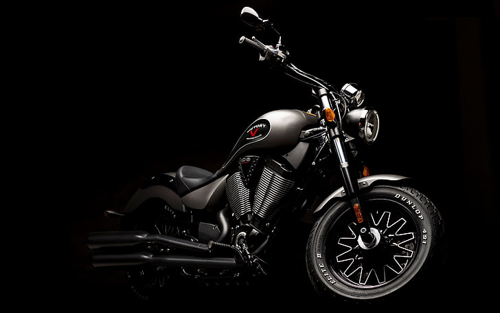 Victory Gunner Motorcycle 2015, moto cruiser noir et gris, Motos, Victory, 2015, Fond d'écran HD