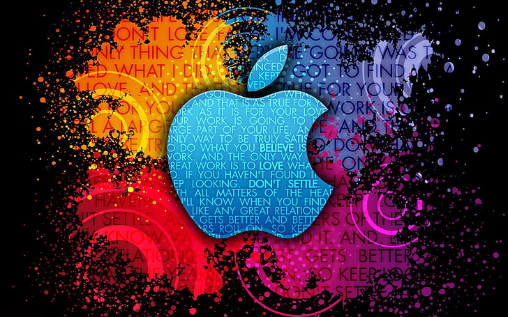 Fondo de pantalla multicolor del logotipo de Apple, tipografía, Apple Inc., salpicaduras de pintura, colorido, Fondo de pantalla HD