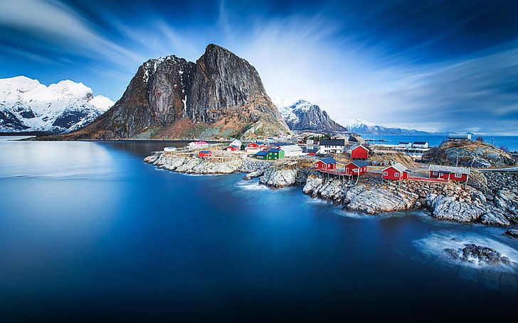 Hamnoy باللون الأزرق النرويج Lofoten خلفيات عالية الدقة لسطح المكتب، خلفية HD
