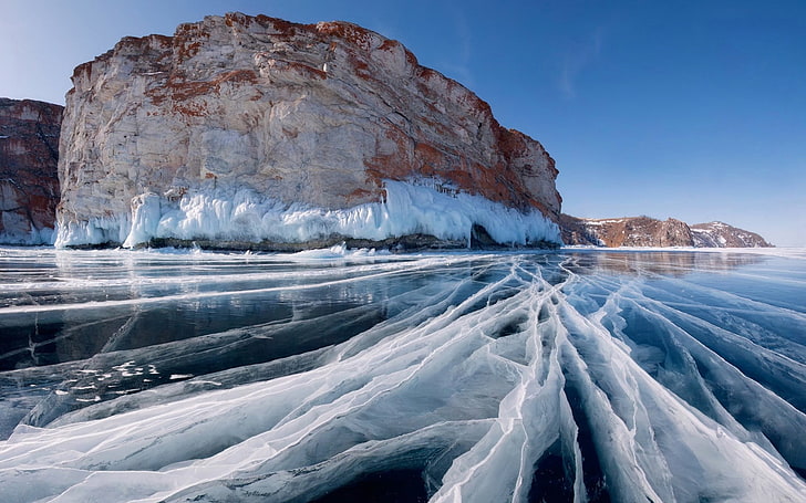 покадровая съемка айсберга, Байкала, льда, пейзажа, природы, озера, скалы, HD обои